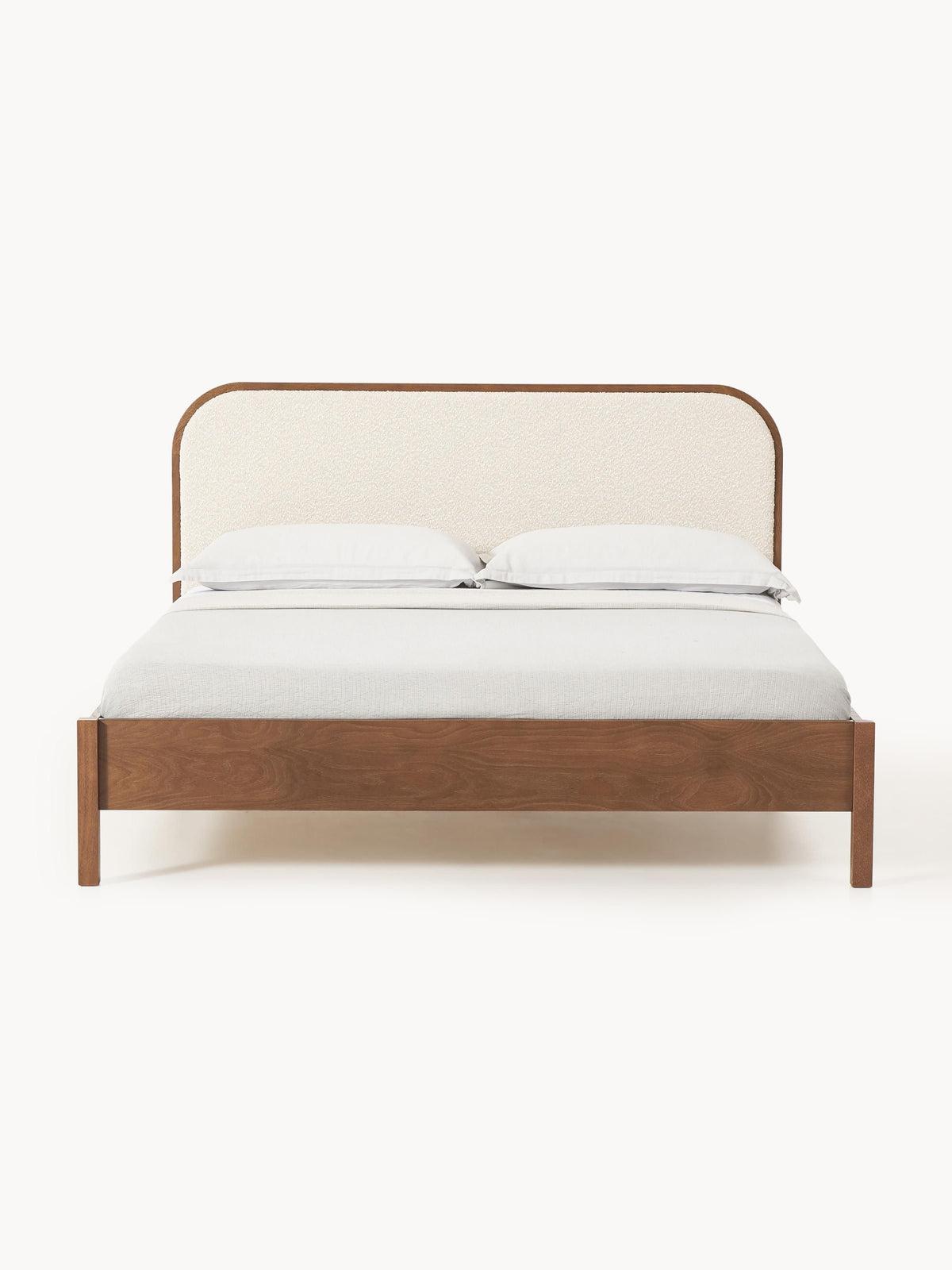 Warehamy Jones Wooden Bed, Bouclé Headboard