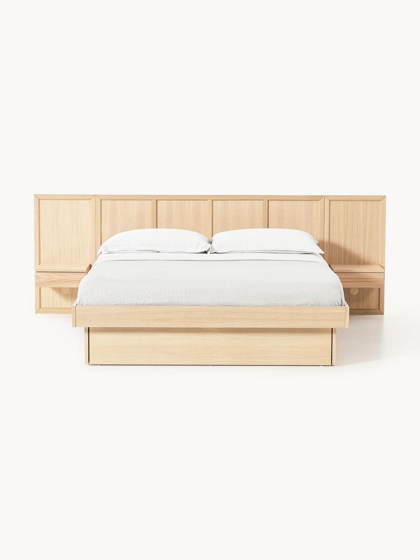 Warehamy Nanto Bed Made of Wood with Headboard and Bedside Tables
