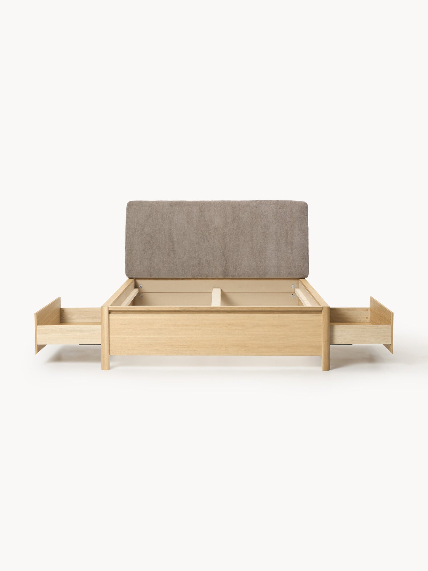 Warehamy Santiago Wooden Bed, Upholstered Headboard and Drawers