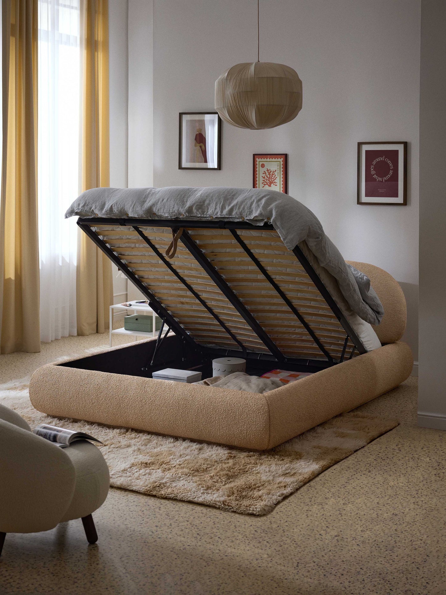 Warehamy Alba Storage Bed, Upholstered in Bouclé