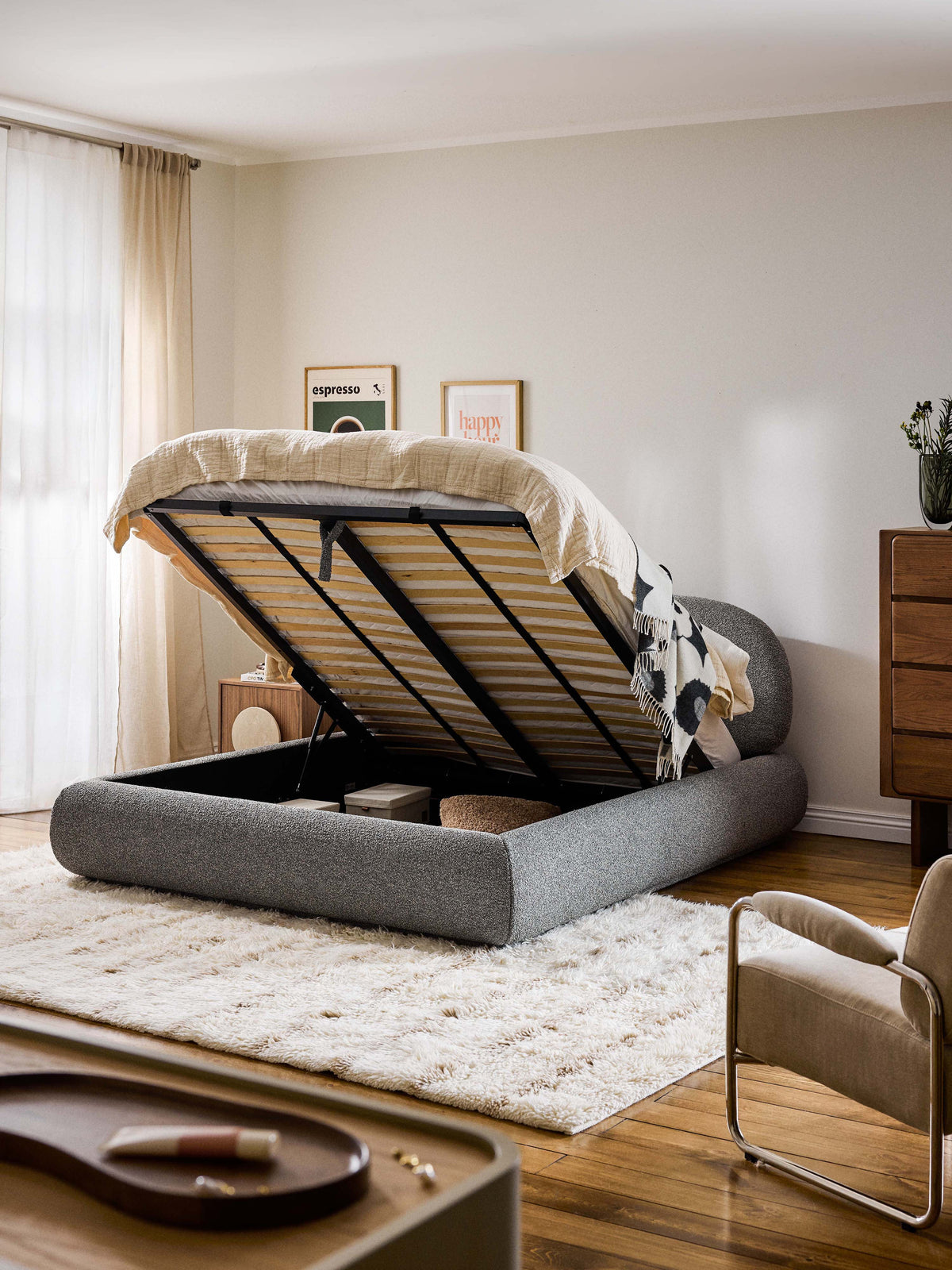 Warehamy Alba Storage Bed, Upholstered in Bouclé
