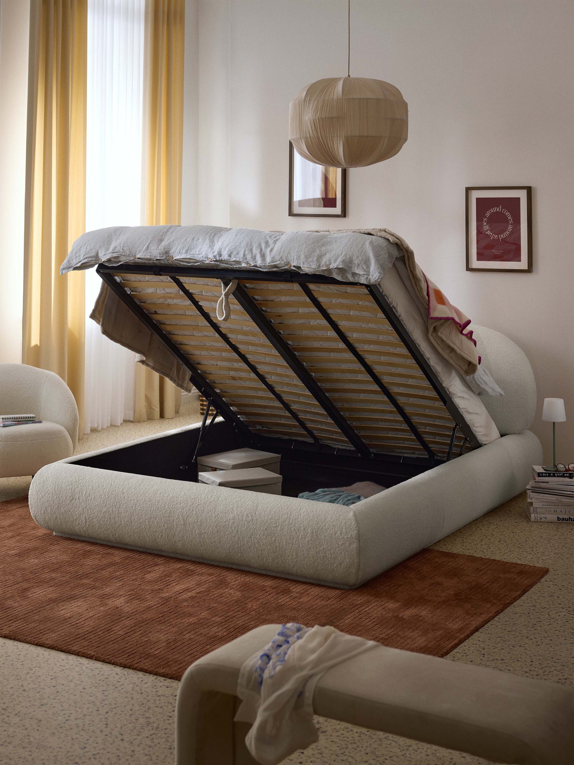 Warehamy Alba Storage Bed, Upholstered in Teddy