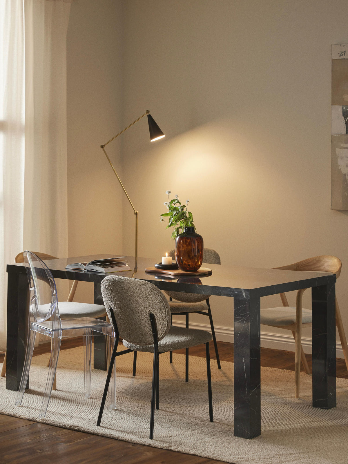 Warehamy Carl Marble-Look Dining Table, Size 180 x 90 cm