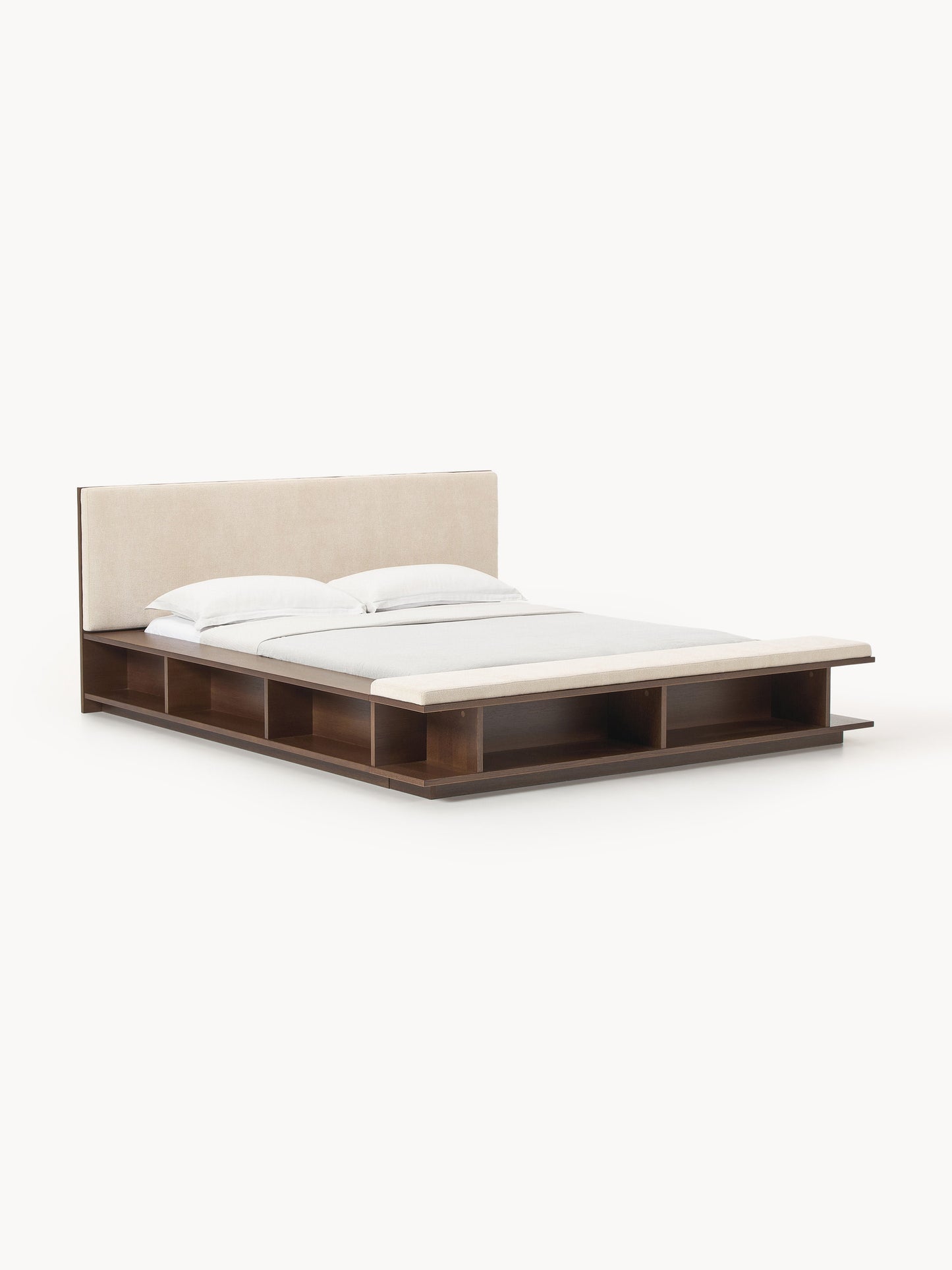 Warehamy Clark Wooden Bed Frame, Bench and Side Shelves
