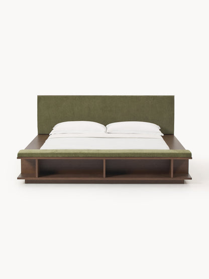 Warehamy Clark Wooden Bed Frame, Bench and Side Shelves