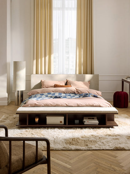 Warehamy Clark Wooden Bed Frame, Bench and Side Shelves