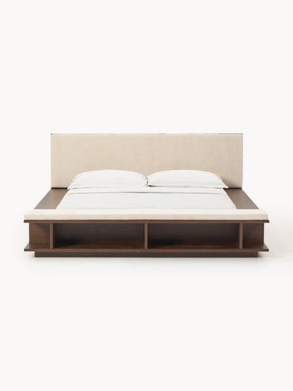 Warehamy Clark Wooden Bed Frame, Bench and Side Shelves
