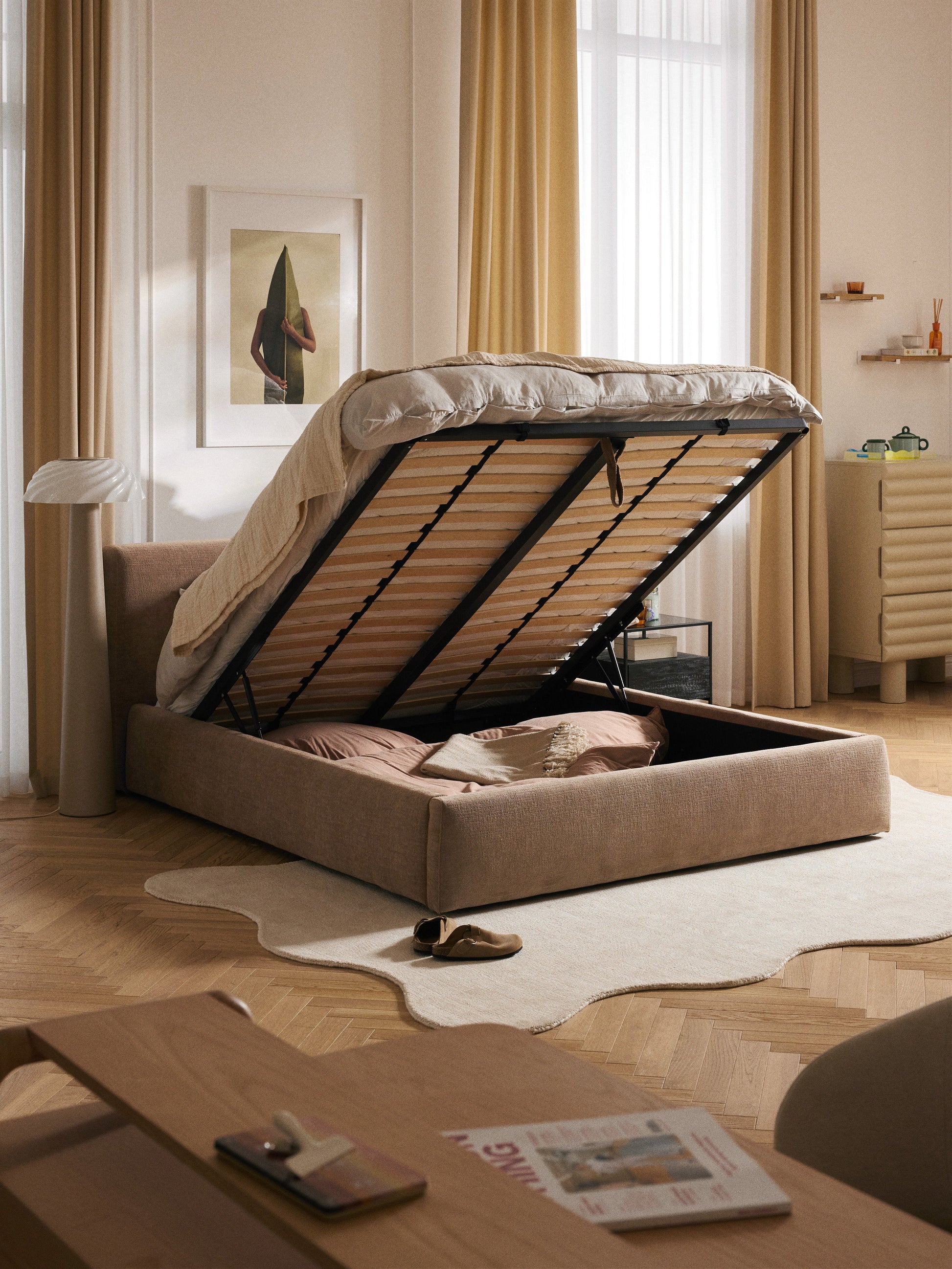 Warehamy Cloud Bed, Upholstered, with Storage
