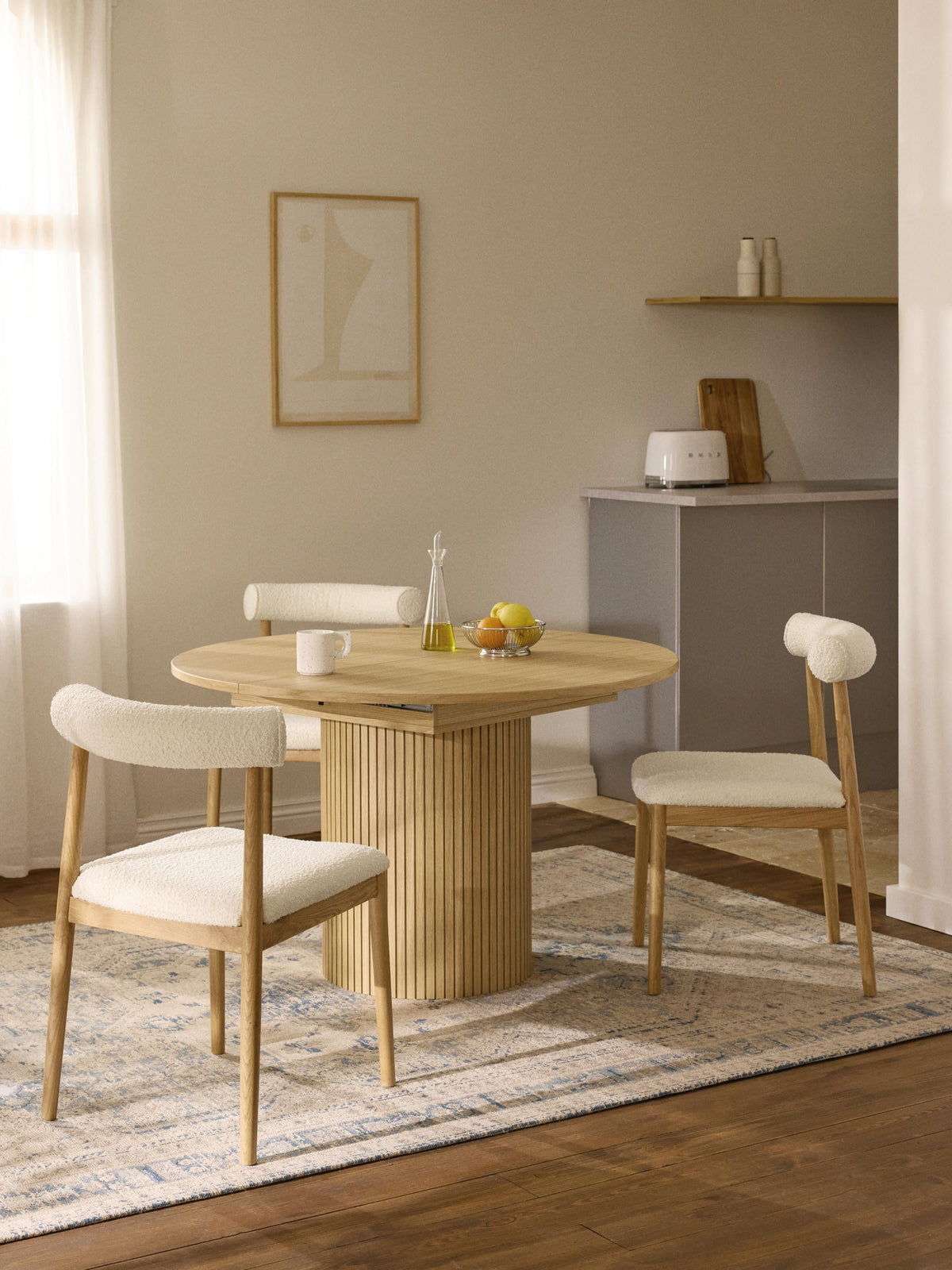 Warehamy Filo Extendable Dining Table, Grooved Texture, 120 - 160 x 75 cm