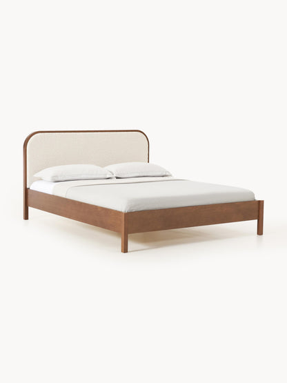 Warehamy Jones Wooden Bed, Bouclé Headboard