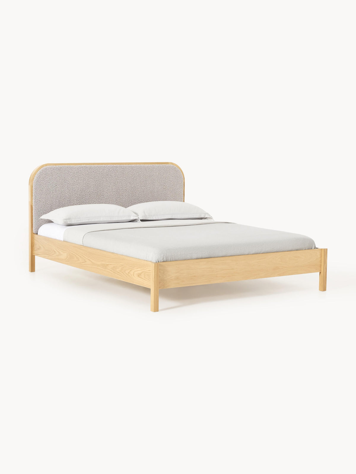 Warehamy Jones Wooden Bed, Bouclé Headboard