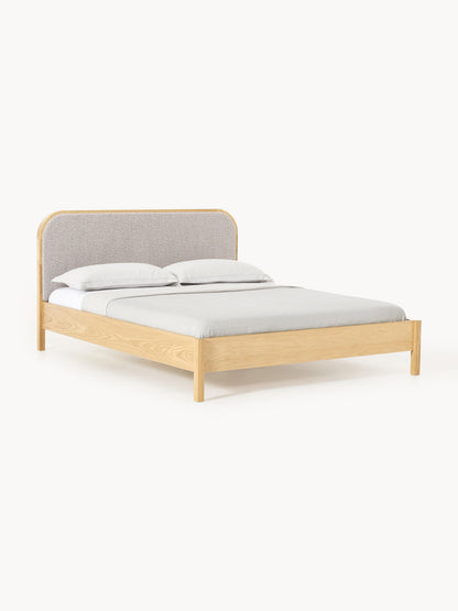Warehamy Jones Wooden Bed, Bouclé Headboard