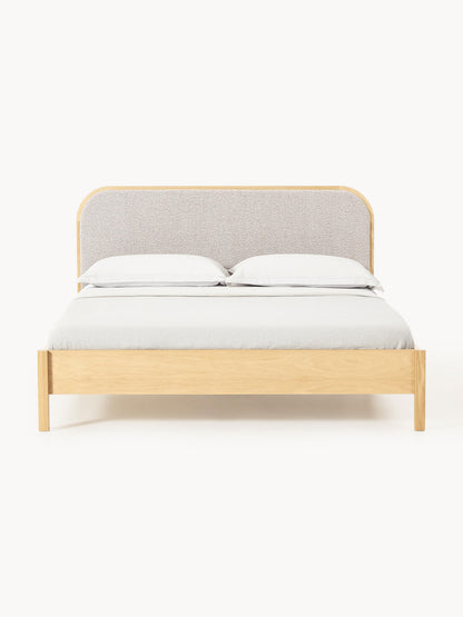 Warehamy Jones Wooden Bed, Bouclé Headboard