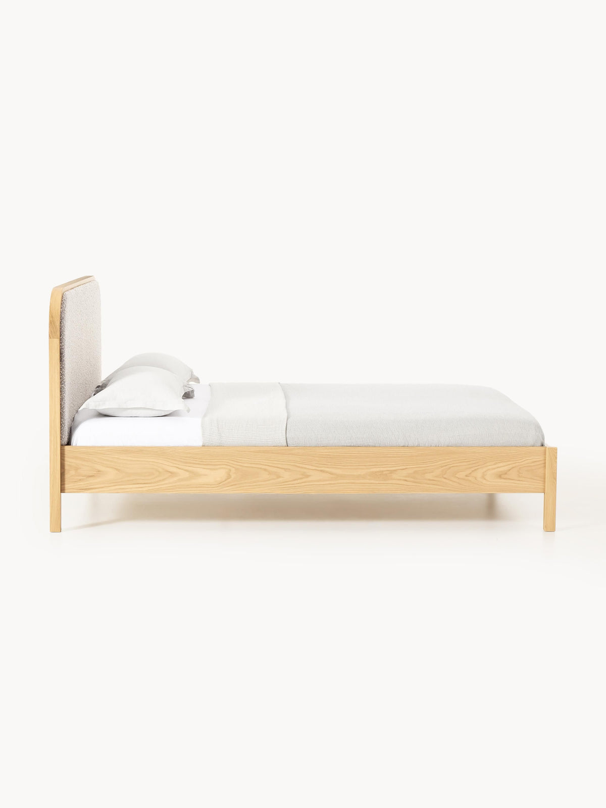 Warehamy Jones Wooden Bed, Bouclé Headboard