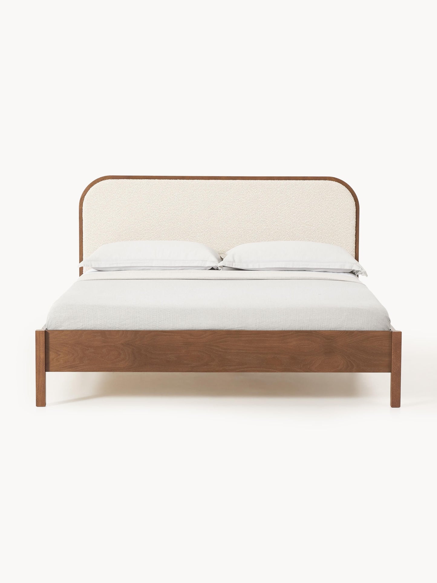 Warehamy Jones Wooden Bed, Bouclé Headboard
