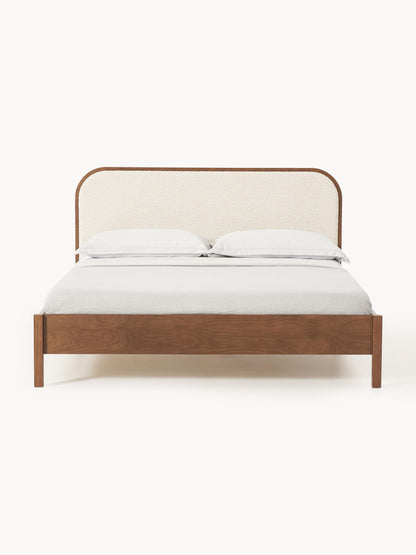 Warehamy Jones Wooden Bed, Bouclé Headboard