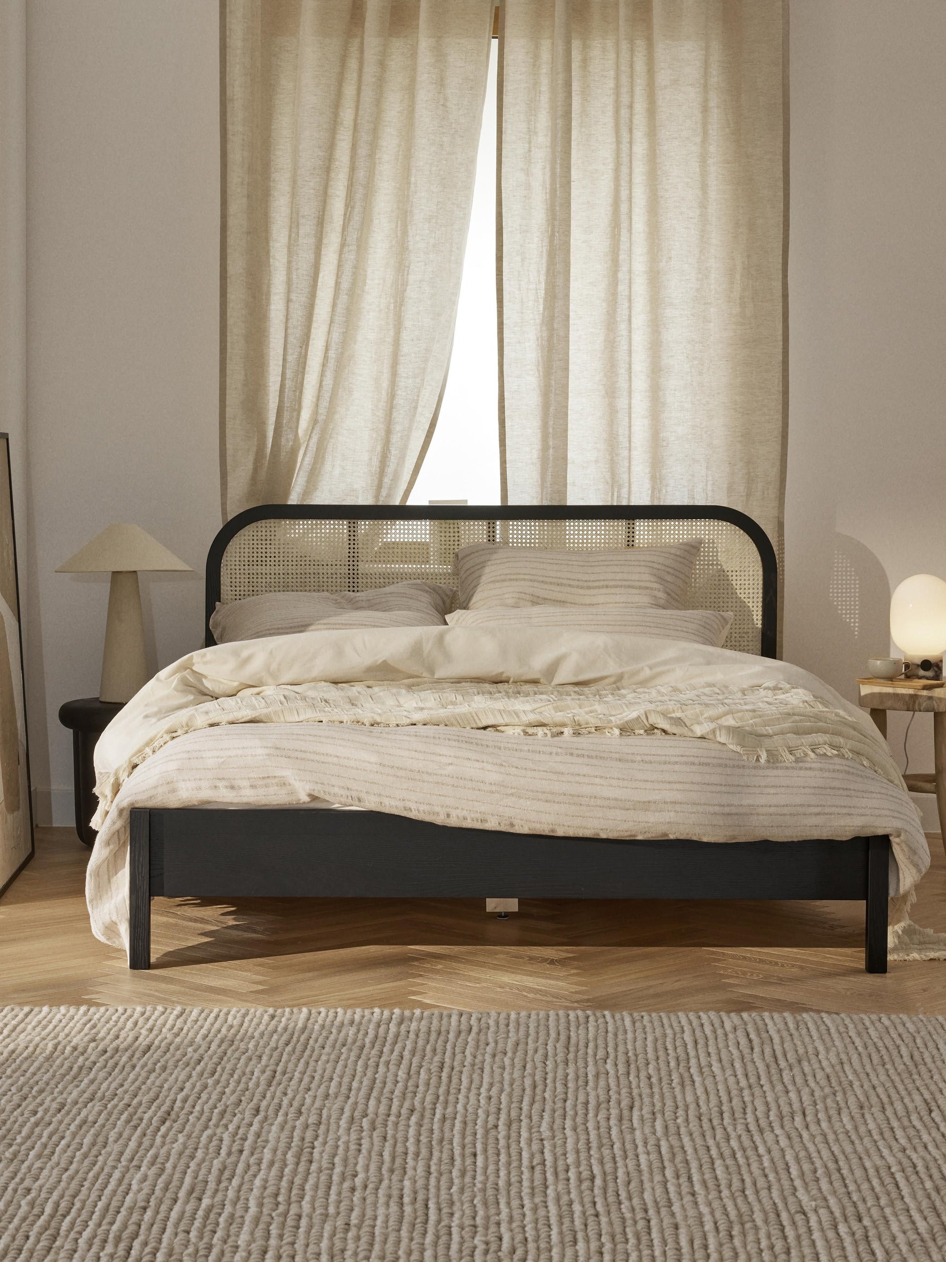 Warehamy Jones Wooden Bed, Vienna Cane Headboard