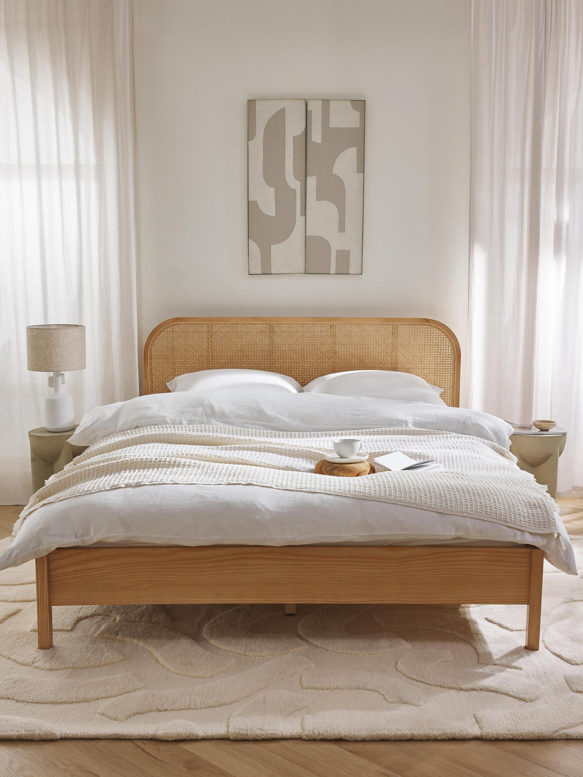 Warehamy Jones Wooden Bed, Vienna Cane Headboard