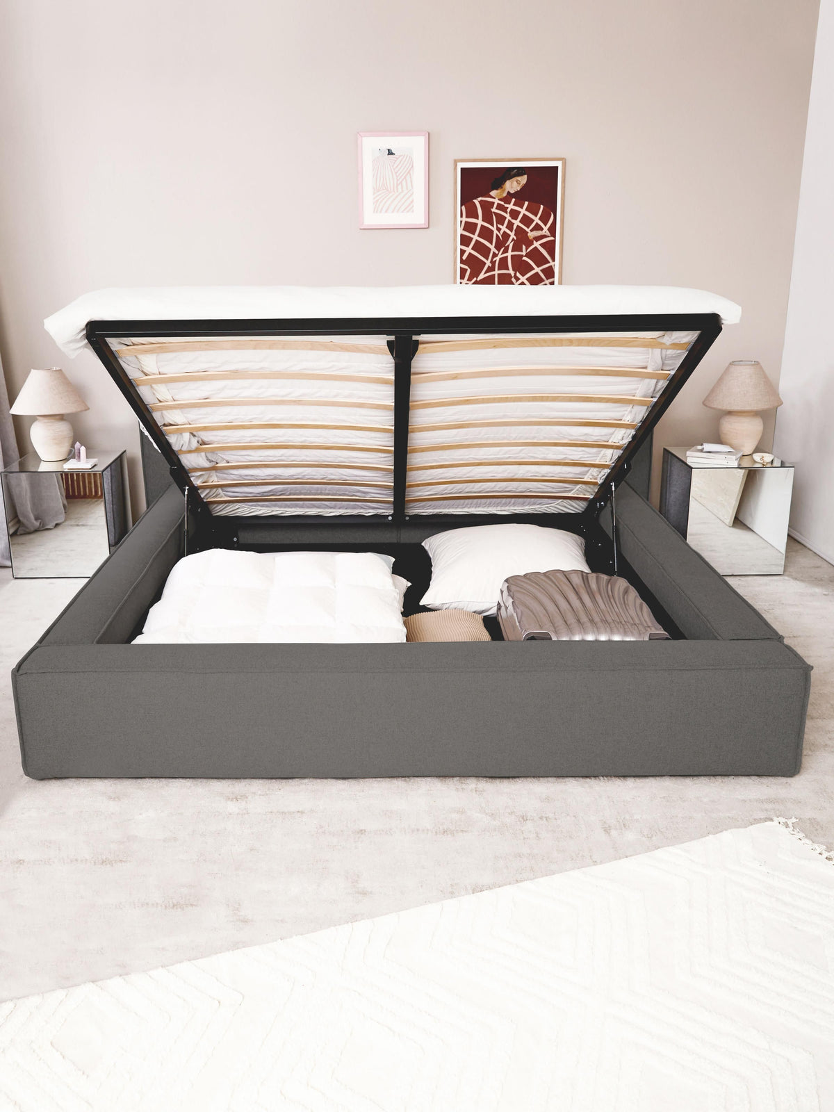 Warehamy Lennon Bed, Upholstered, with Storage