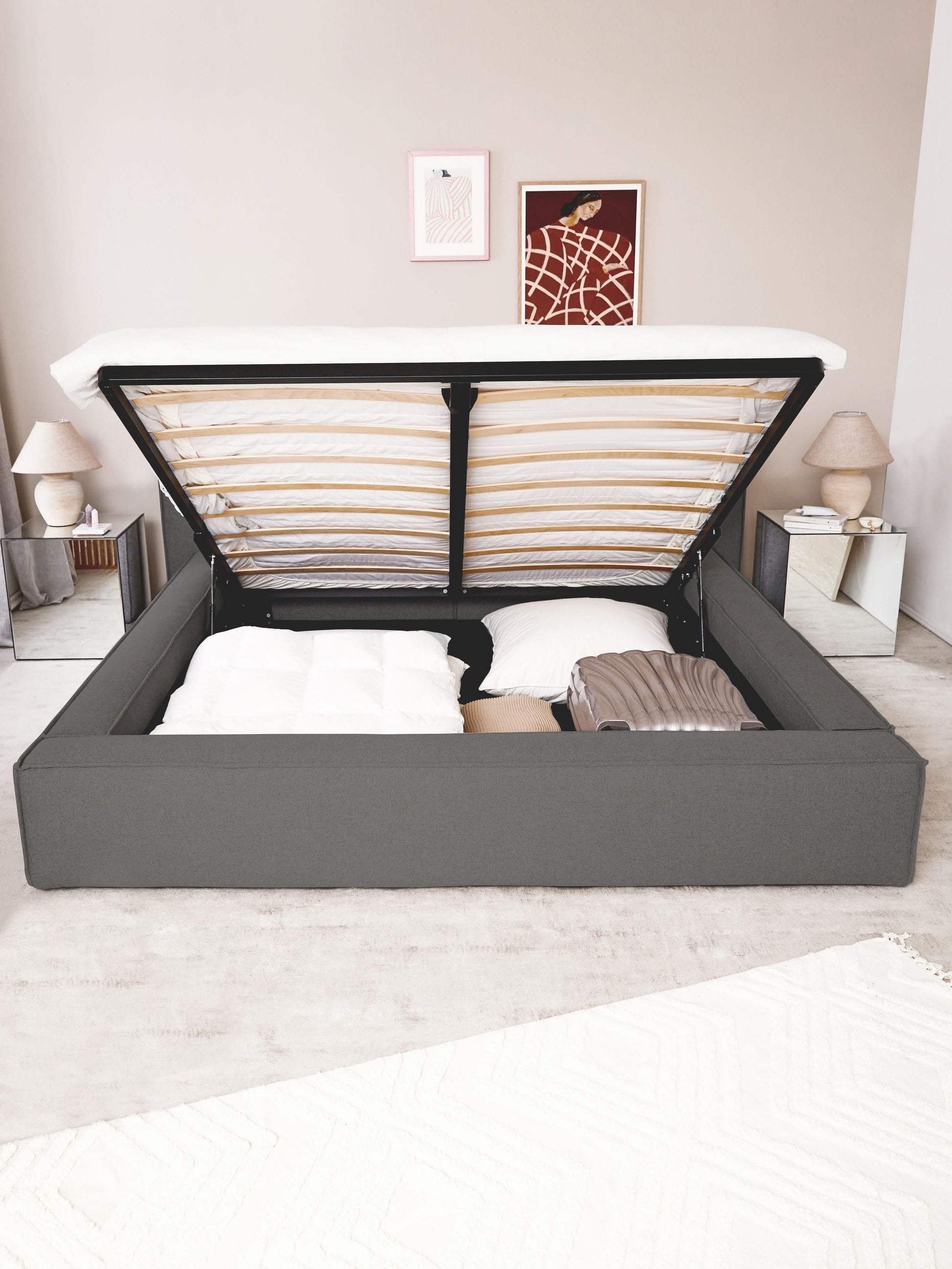 Warehamy Lennon Bed, Upholstered, with Storage