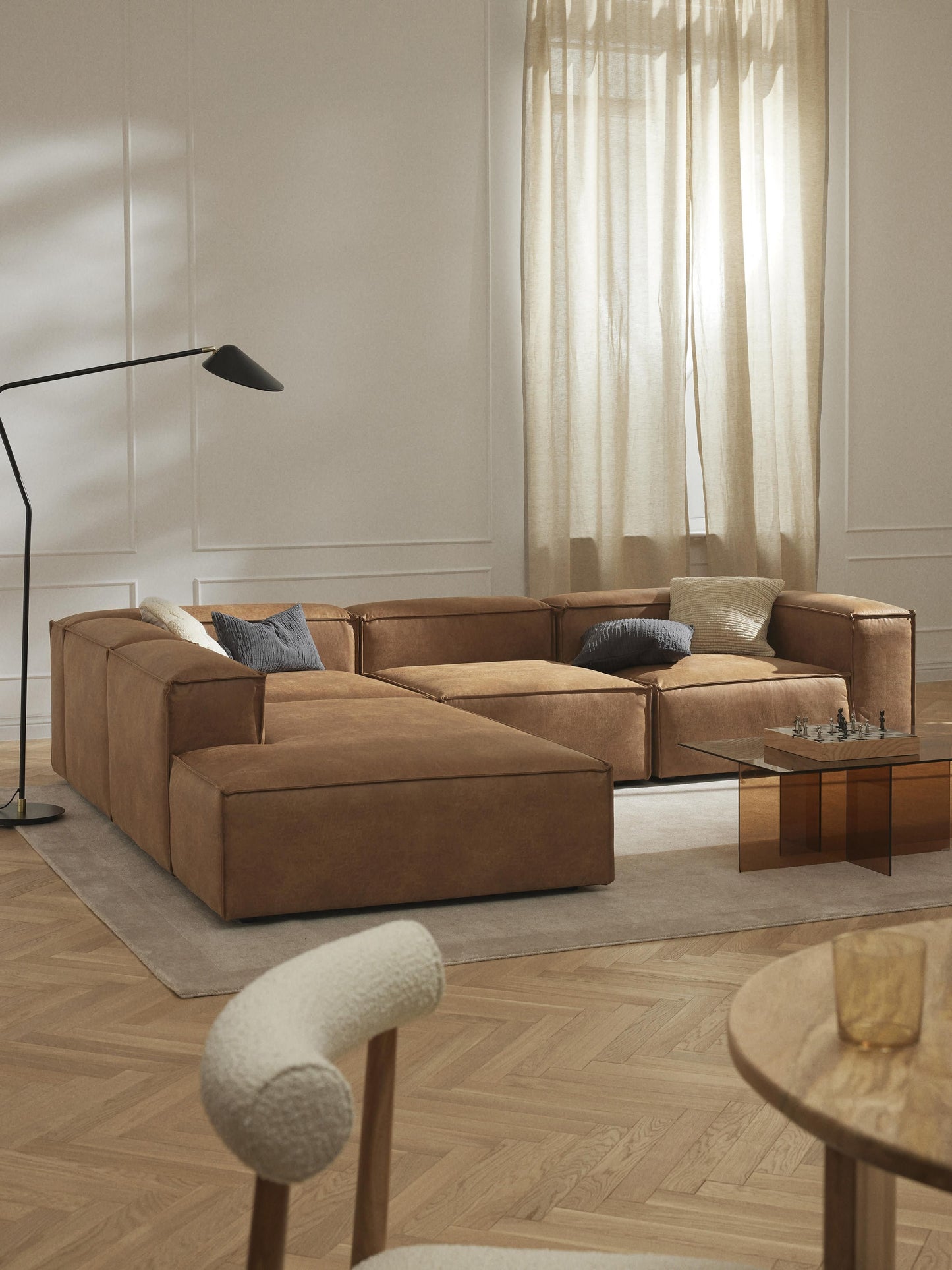 Warehamy Lennon Modular XL Corner Sofa, Leather, 4-Seater