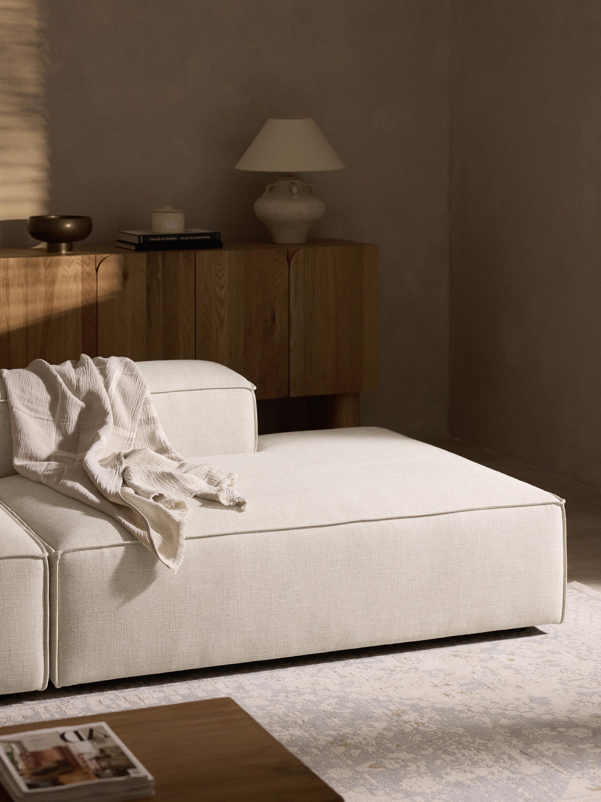 Warehamy Lennon Ottoman Module, Linen Blend