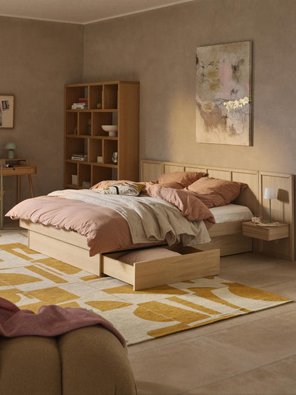 Warehamy Nanto Bed Made of Wood with Headboard and Bedside Tables