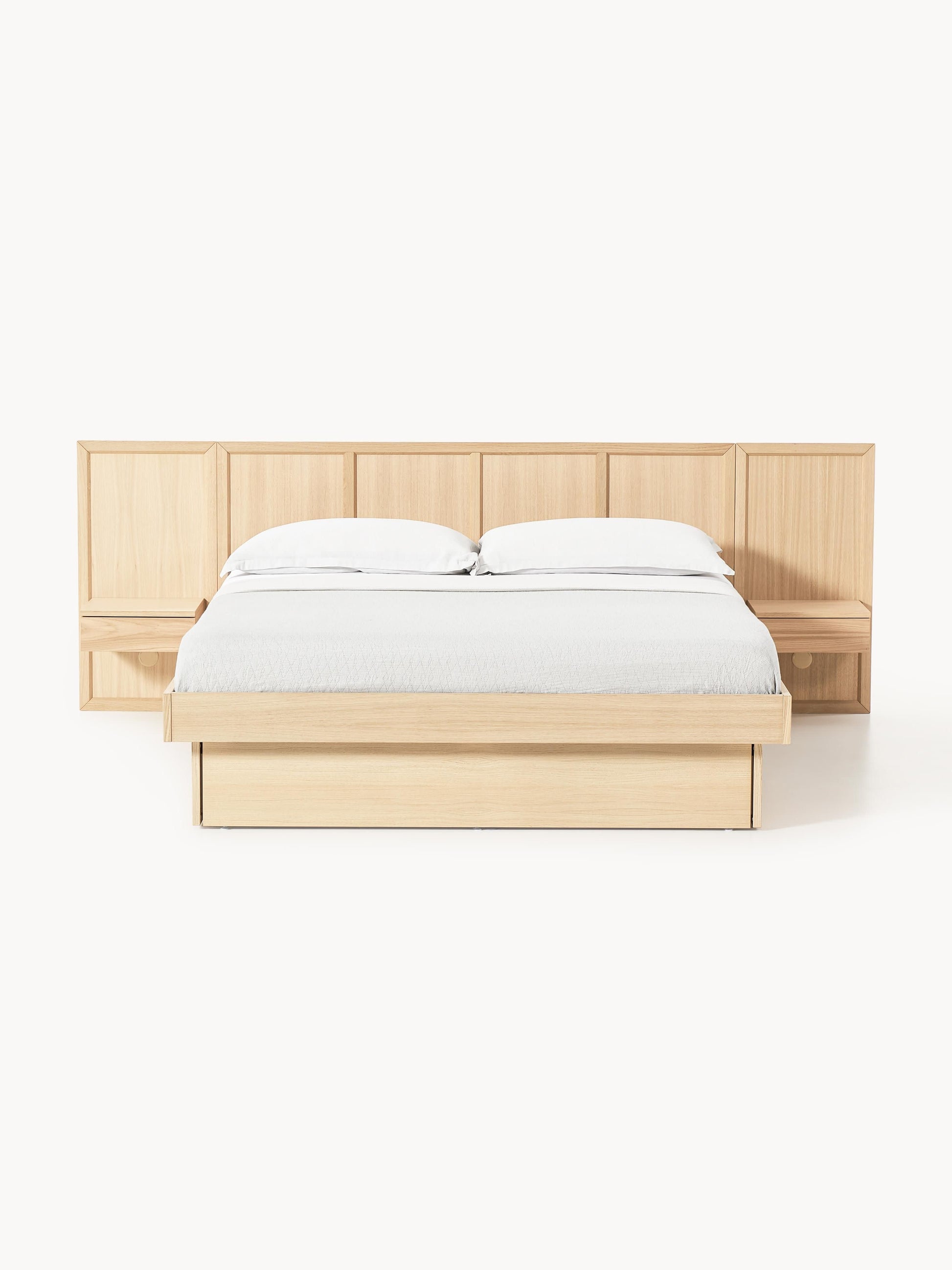 Warehamy Nanto Bed Made of Wood with Headboard and Bedside Tables