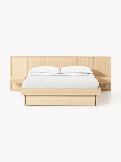Warehamy Nanto Bed Made of Wood with Headboard and Bedside Tables