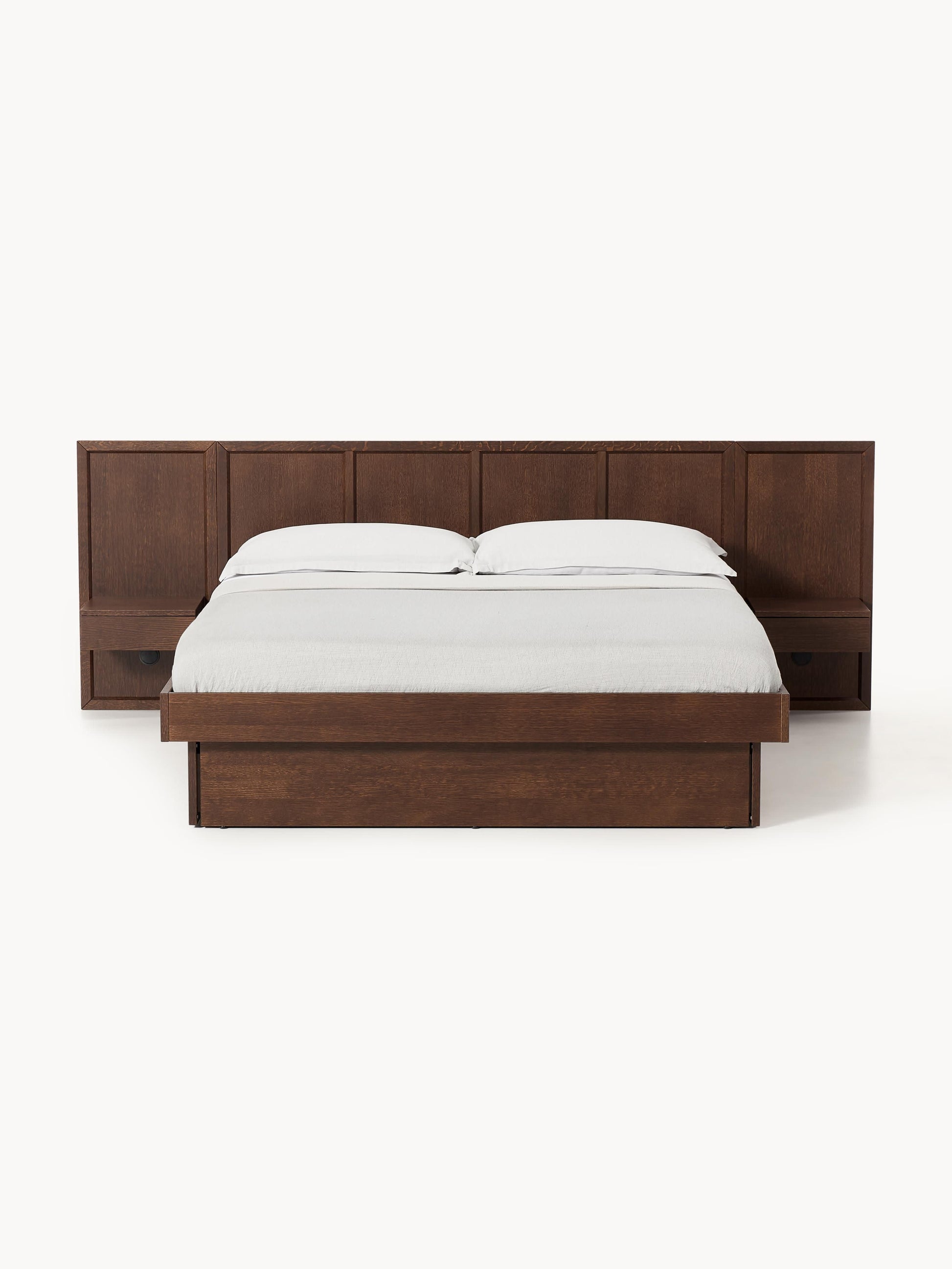 Warehamy Nanto Bed Made of Wood with Headboard and Bedside Tables