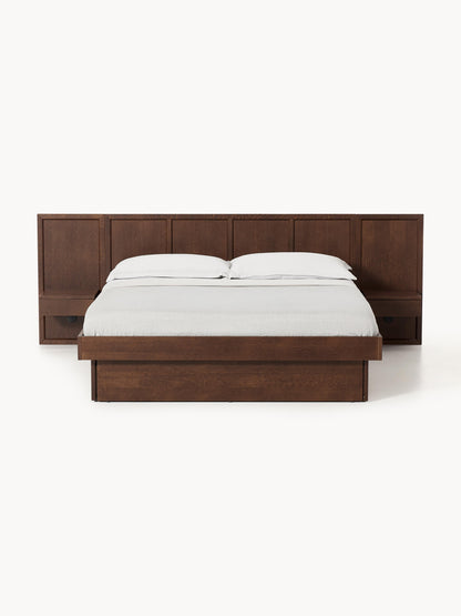 Warehamy Nanto Bed Made of Wood with Headboard and Bedside Tables