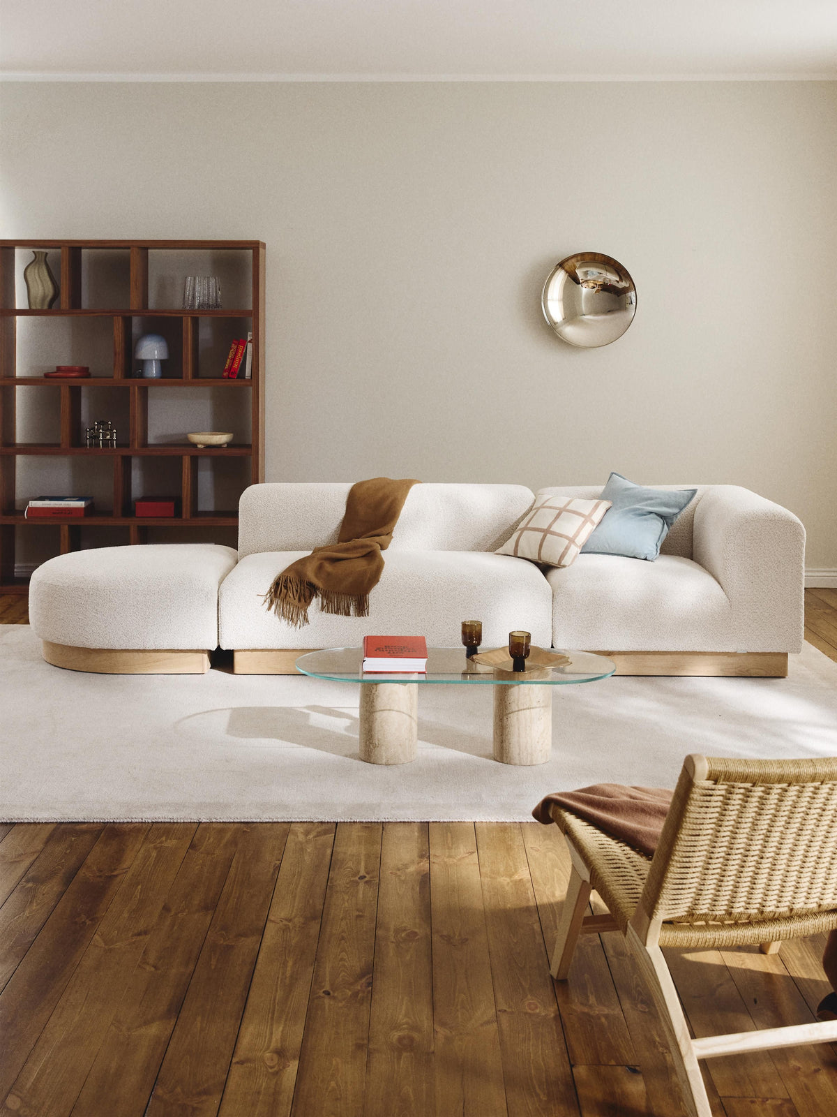 Warehamy Natalie Teddy Bouclé Ottoman with Stool, Modular (Left/Right)