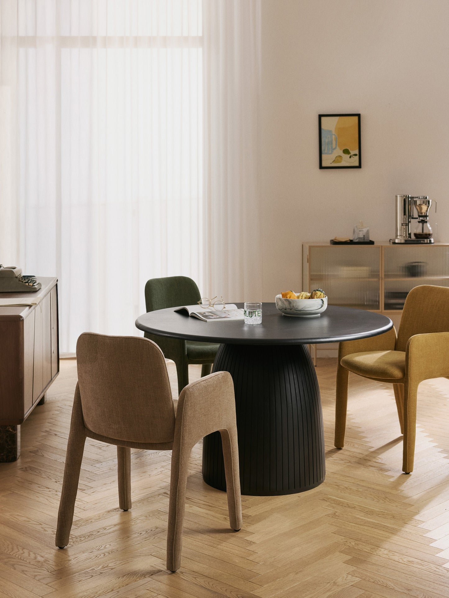 Warehamy Nelly Round Dining Table, Fluted Texture, in Various Sizes