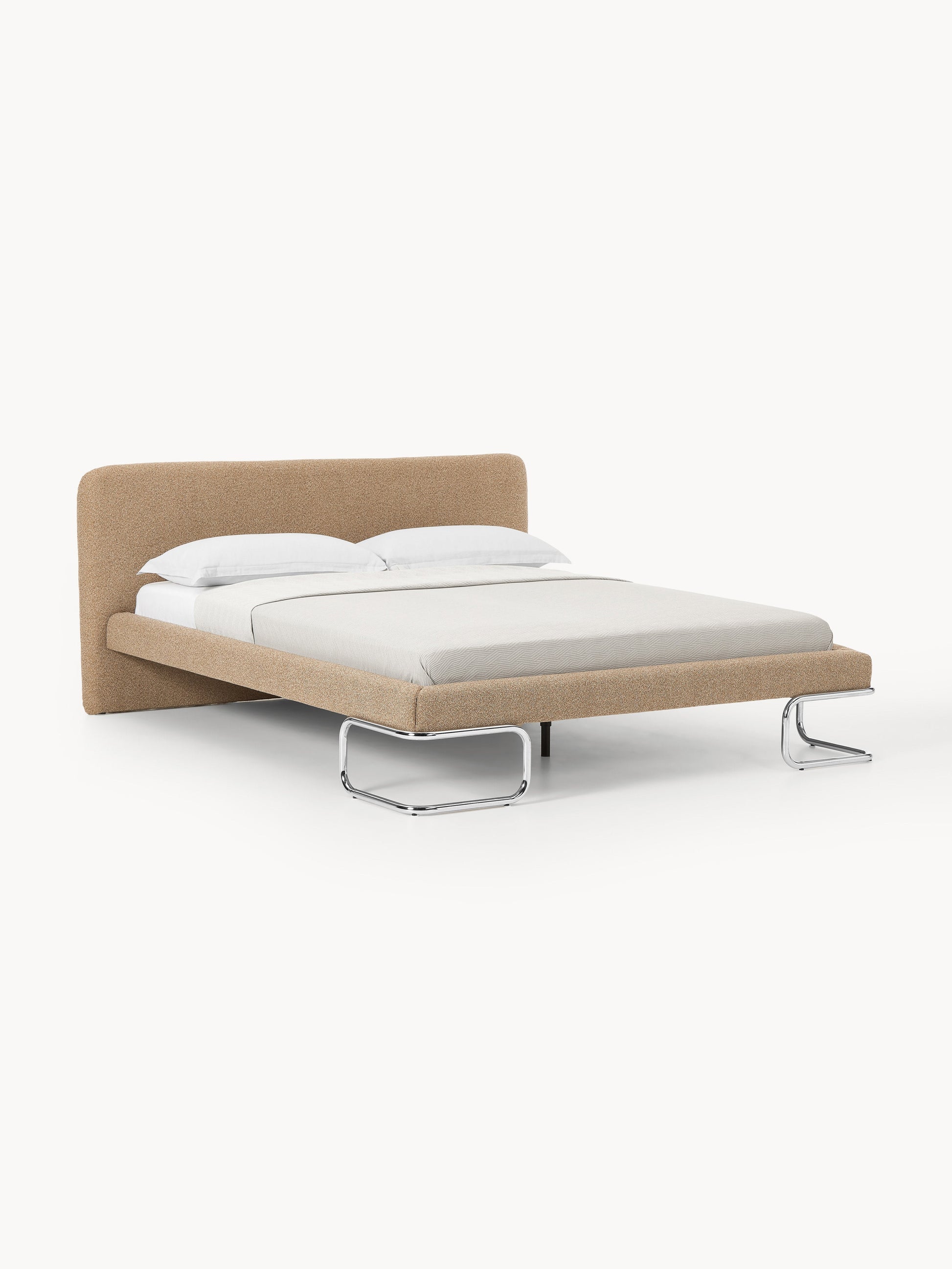 Warehamy Olina Upholstered Bouclé Bed with Metal Legs