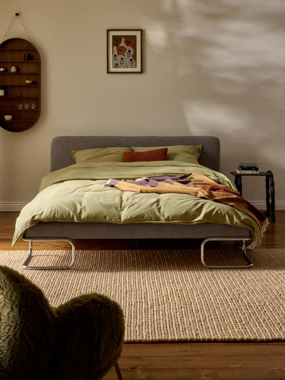 Warehamy Olina Upholstered Bouclé Bed with Metal Legs