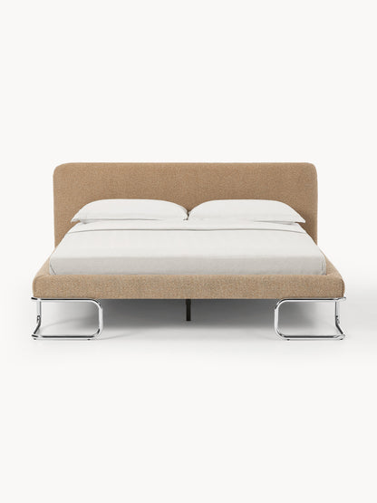 Warehamy Olina Upholstered Bouclé Bed with Metal Legs
