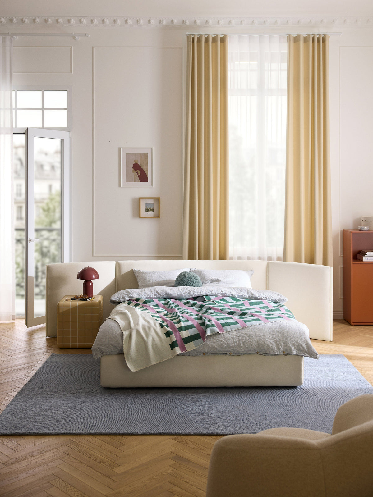 Warehamy Otis Bed, Upholstered, with Folding Headboard