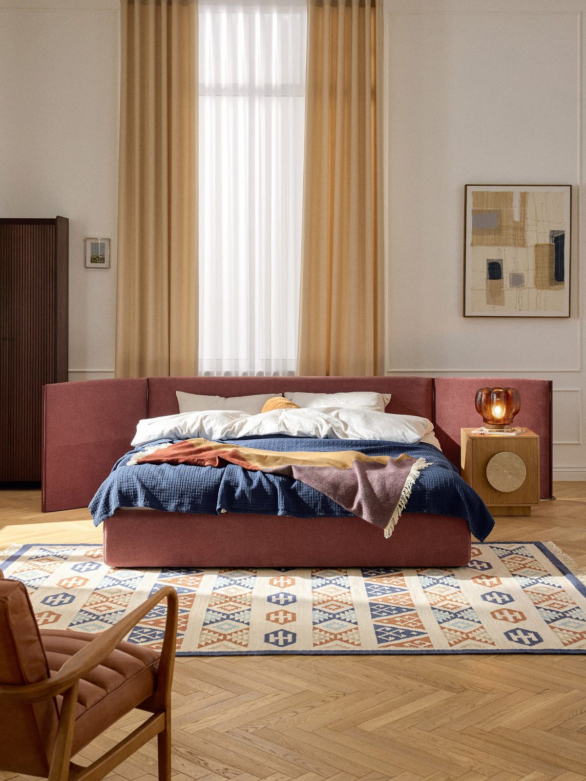 Warehamy Otis Bed, Upholstered, with Folding Headboard