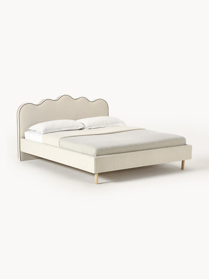 Warehamy Romy Bed, Upholstered, with Wavy Headboard
