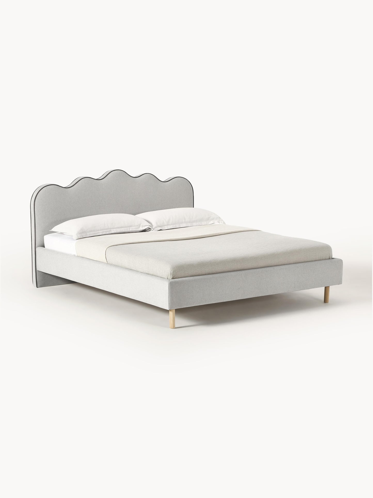 Warehamy Romy Bed, Upholstered, with Wavy Headboard
