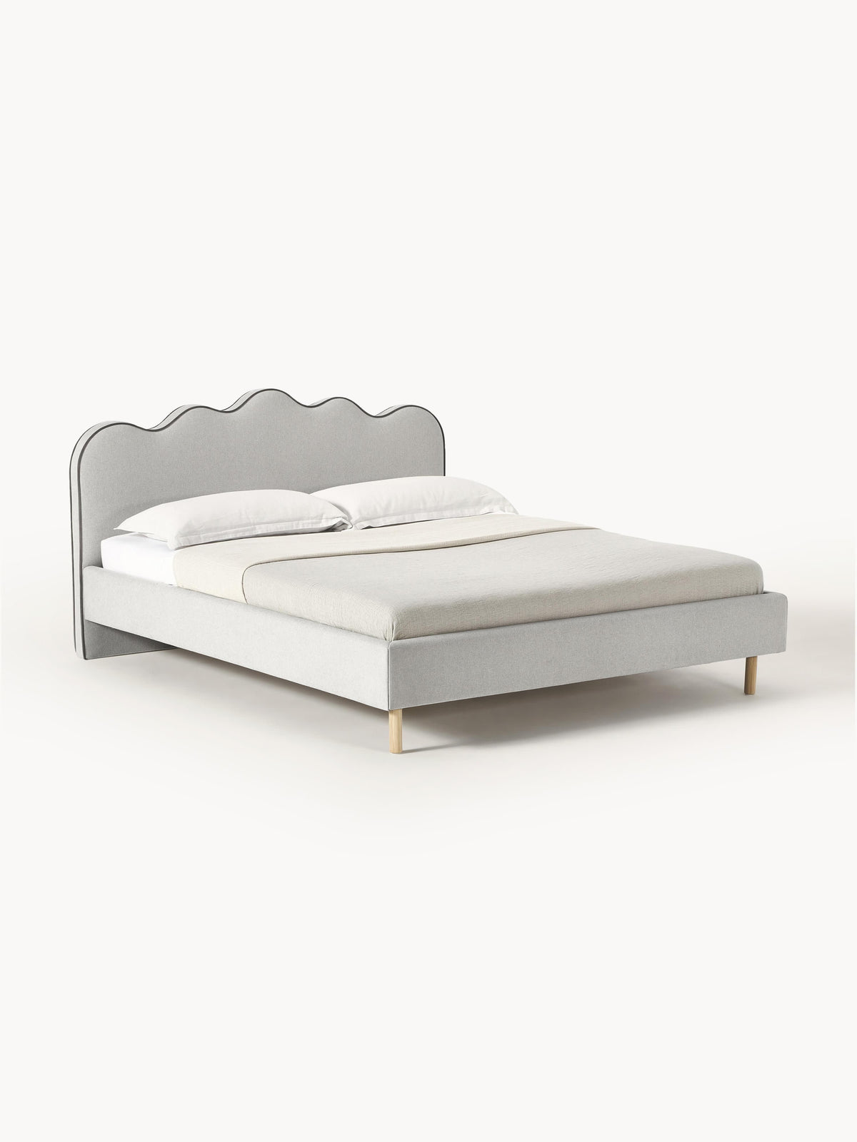 Warehamy Romy Bed, Upholstered, with Wavy Headboard