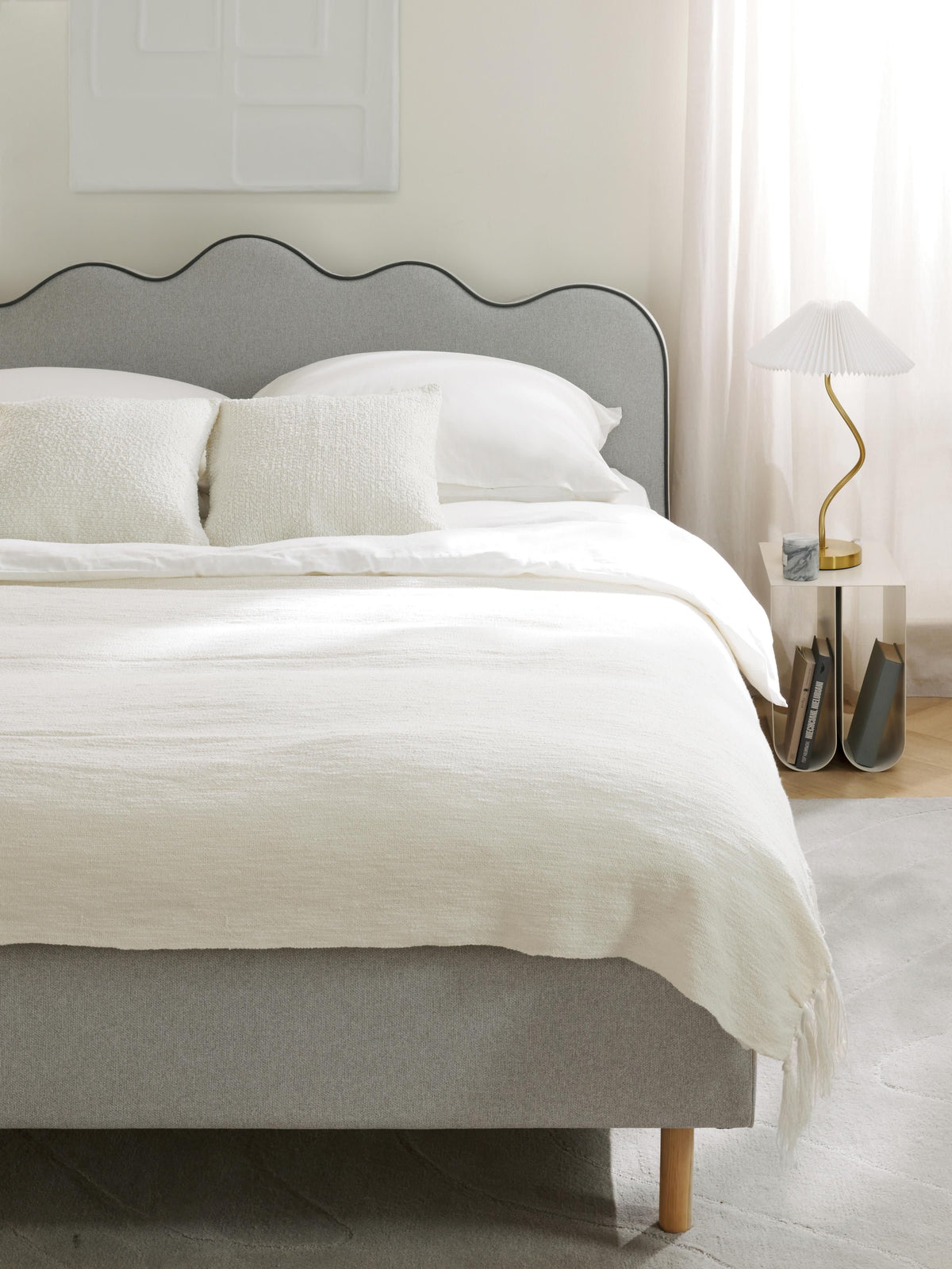 Warehamy Romy Bed, Upholstered, with Wavy Headboard