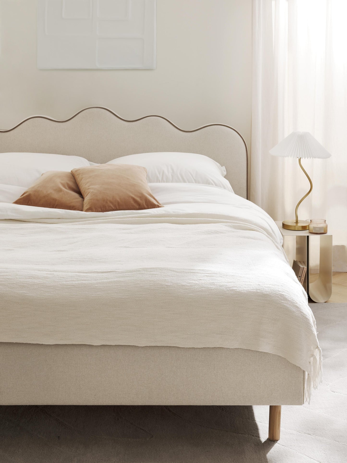 Warehamy Romy Bed, Upholstered, with Wavy Headboard