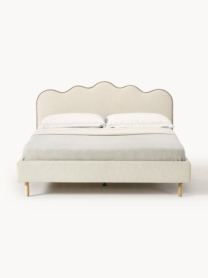 Warehamy Romy Bed, Upholstered, with Wavy Headboard