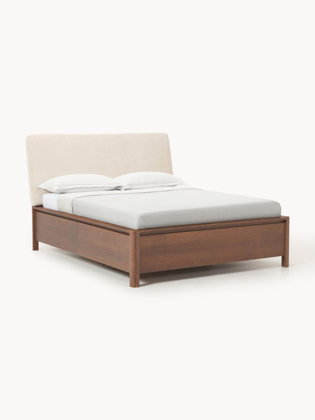 Warehamy Santiago Wooden Bed, Upholstered Headboard and Drawers