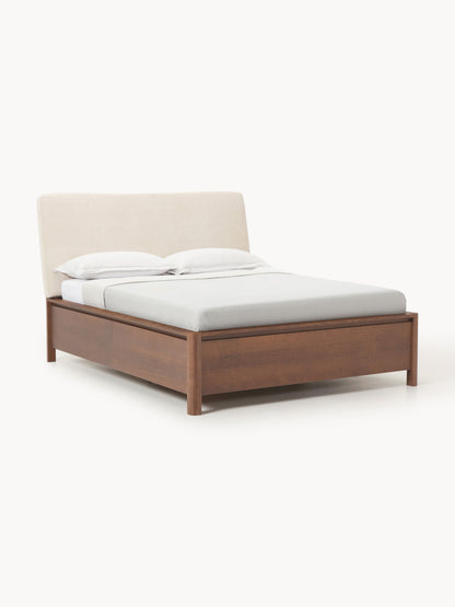 Warehamy Santiago Wooden Bed, Upholstered Headboard and Drawers