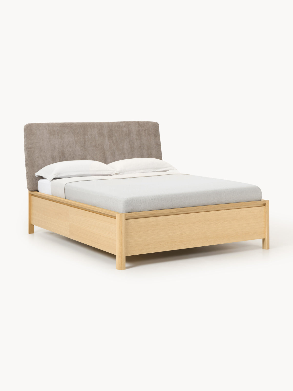Warehamy Santiago Wooden Bed, Upholstered Headboard and Drawers