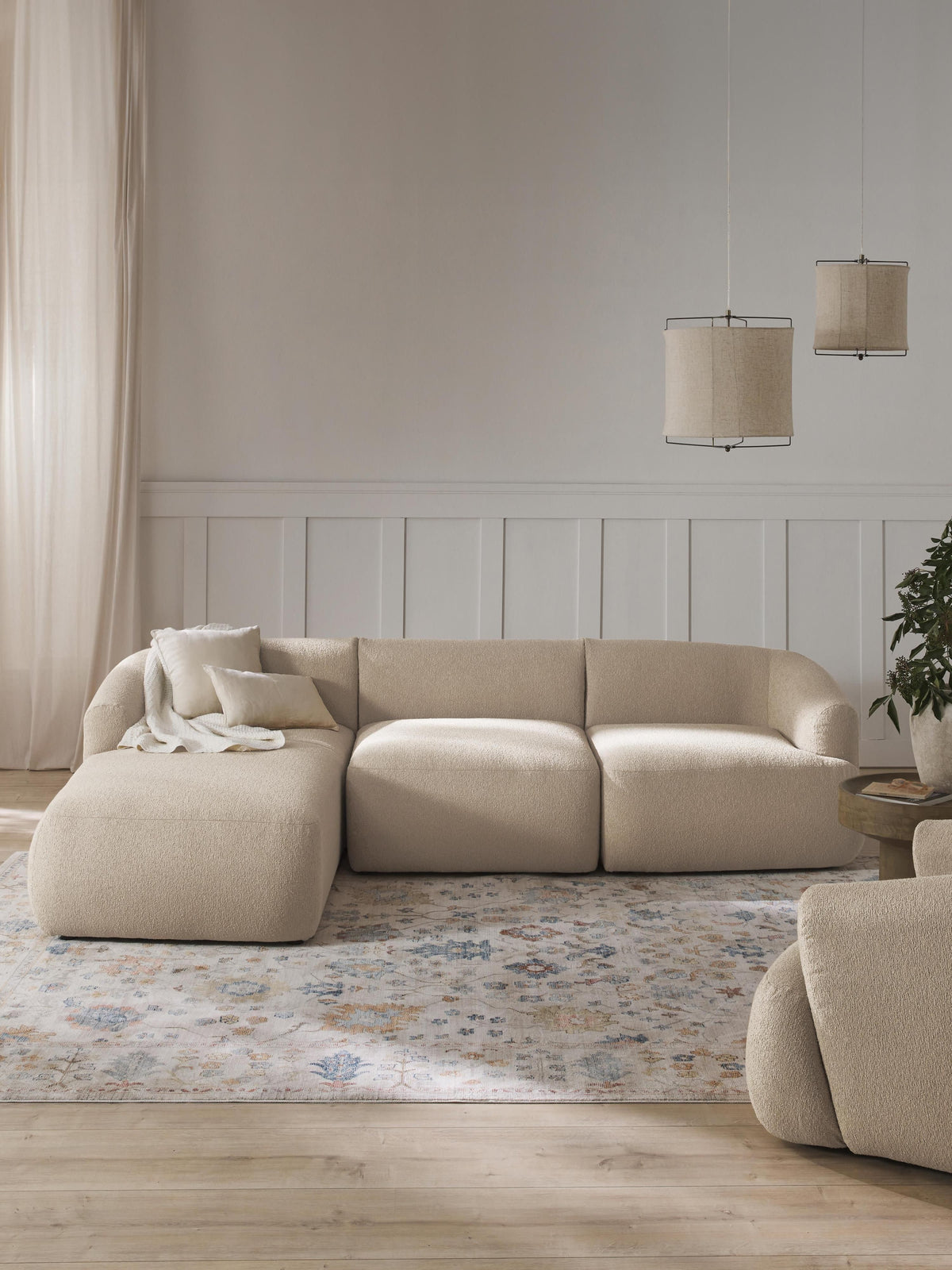 Warehamy Sofia Bouclé Corner Sofa, Modular, 3-Seater