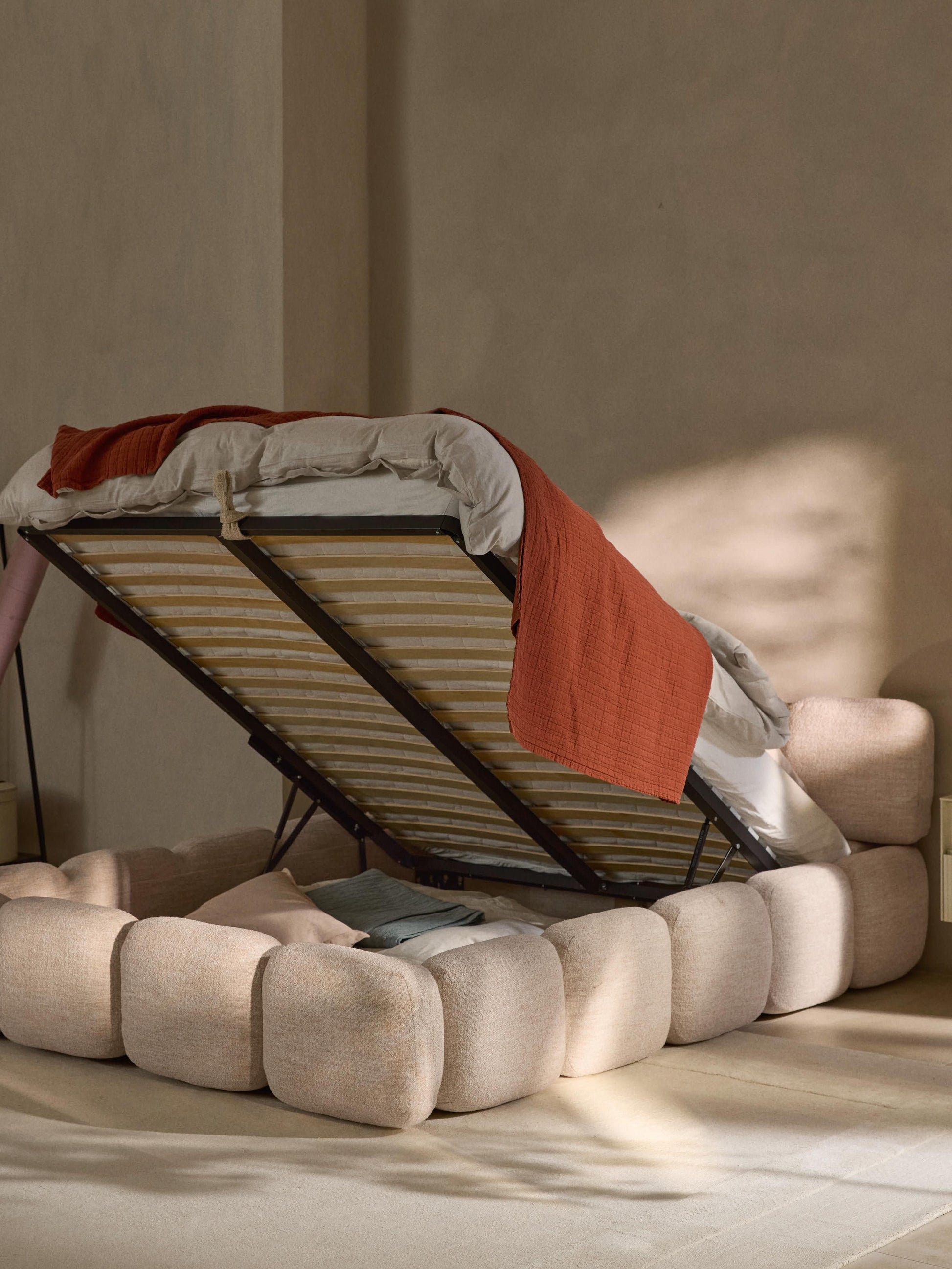 Warehamy Tayla Storage Bed, Upholstered in Bouclé