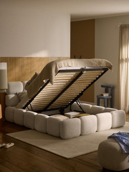 Warehamy Tayla Storage Bed, Upholstered in Teddy Bouclé
